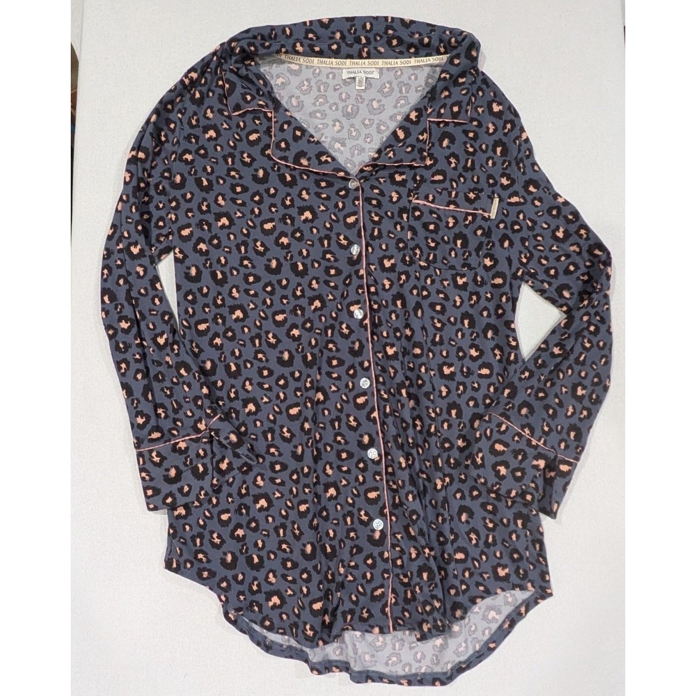 Thalia Sodi Sleep Shirt Womens Large Blue Leopard Print Excellent Long Sleeve